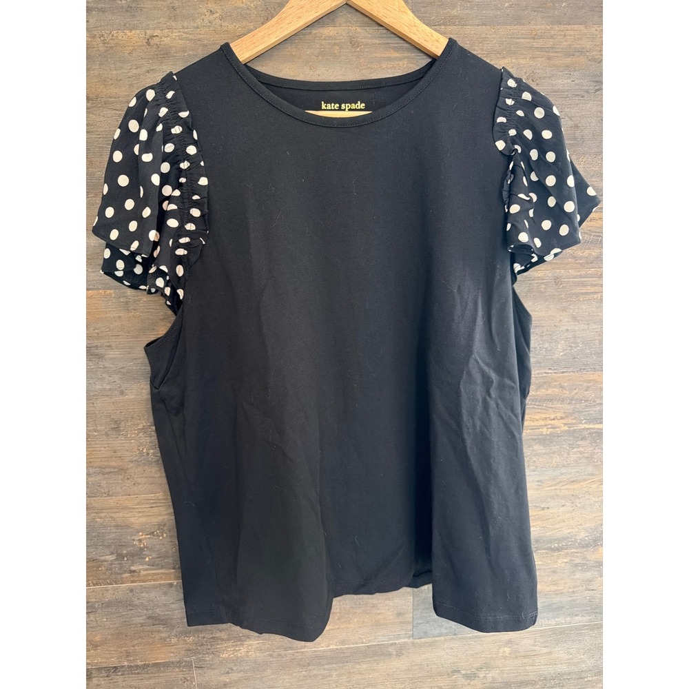 Kate Spade New York Black Polka Dot Ruffle Flutter Sleeve Cotton Top XL